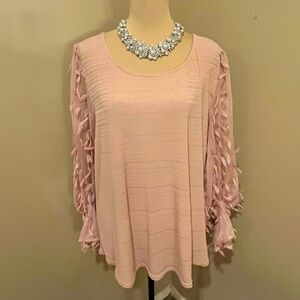 Perch Elegant Light  Pink/Peach  Blouse with embellished sleeves, size 1XL